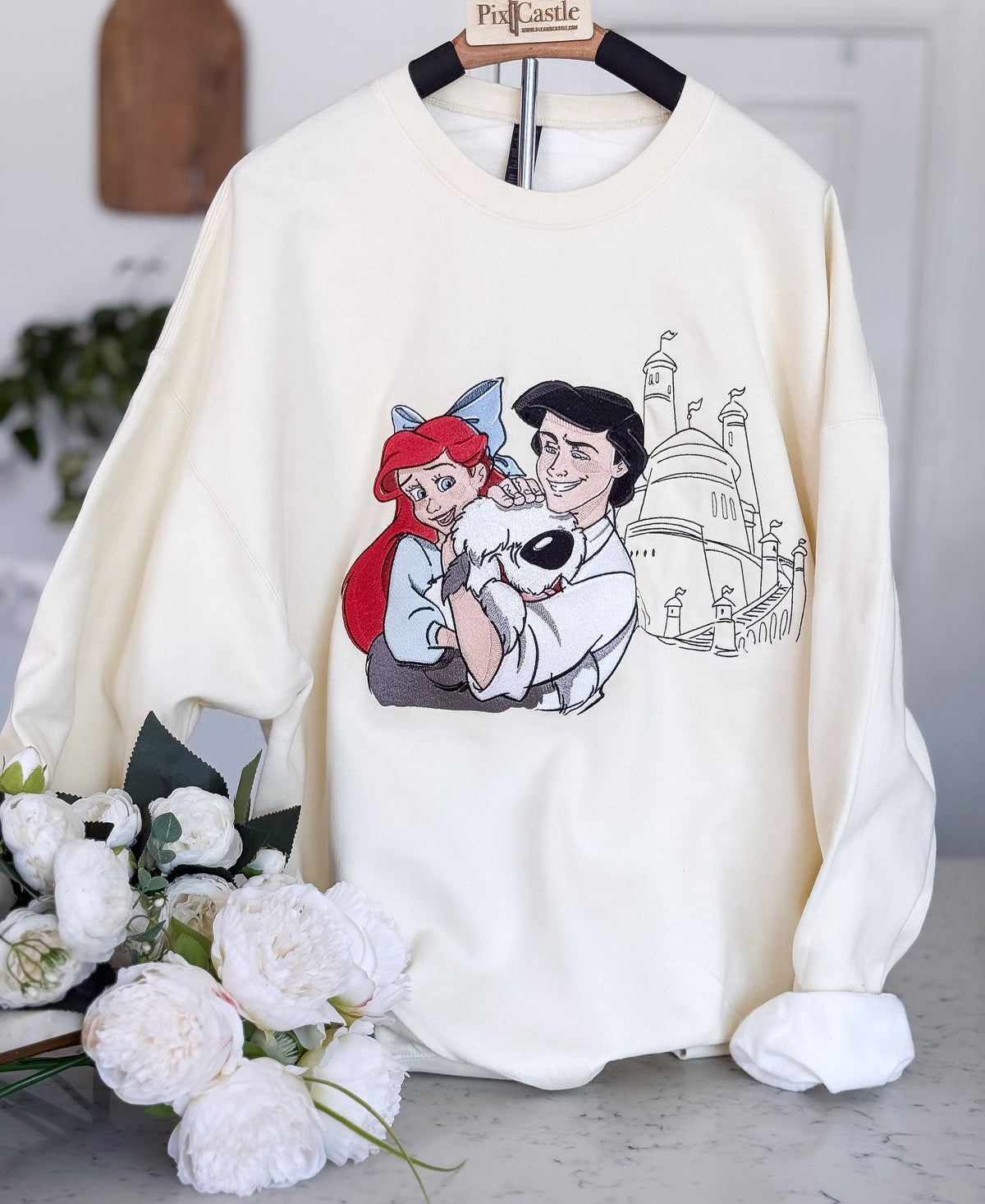 Prince Eric and Ariel Embroidered Adult Sweatshirt and T-Shirt