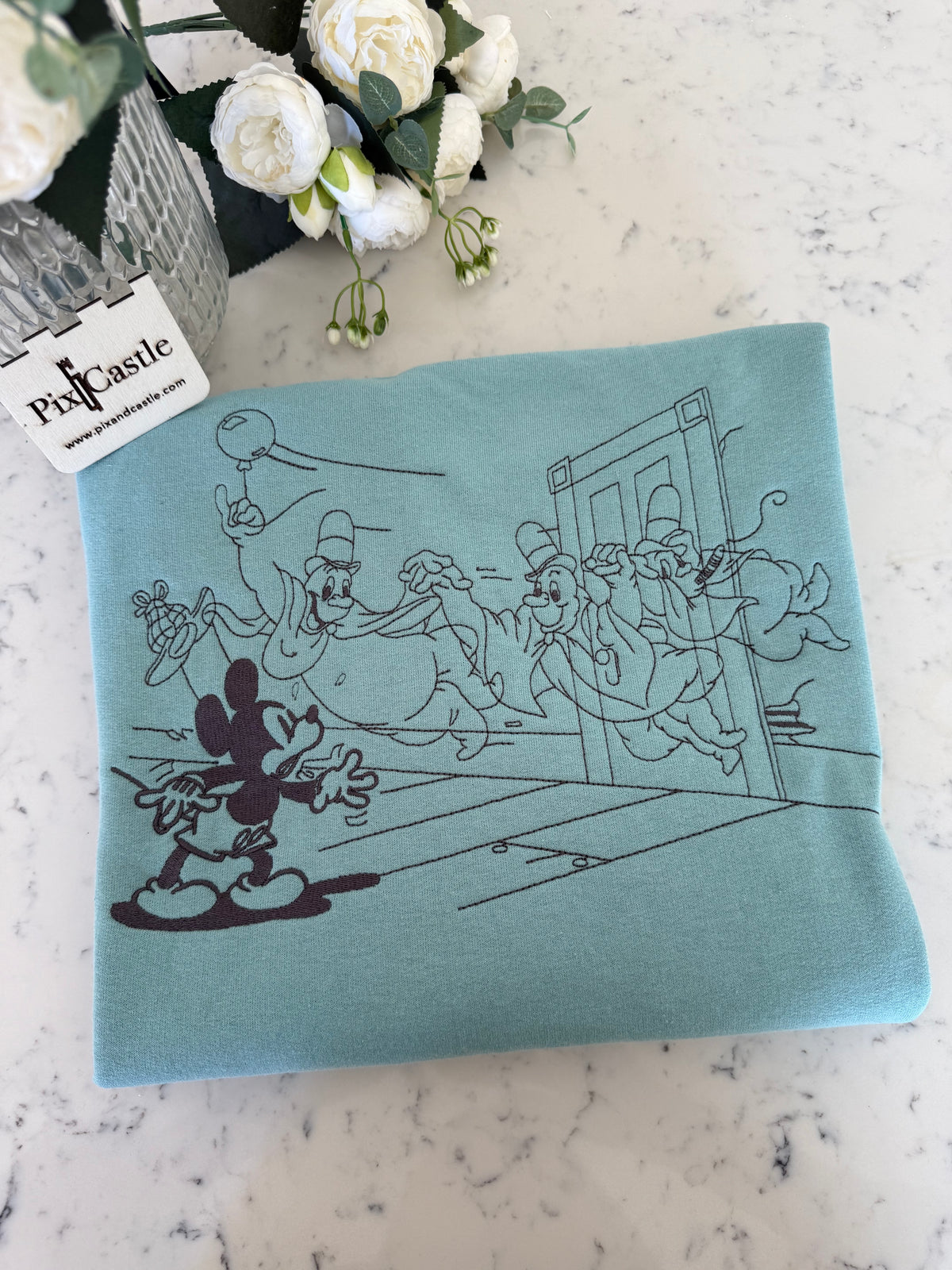 Mickey and Ghosts Embroidered Adult Sweatshirt and T-Shirt