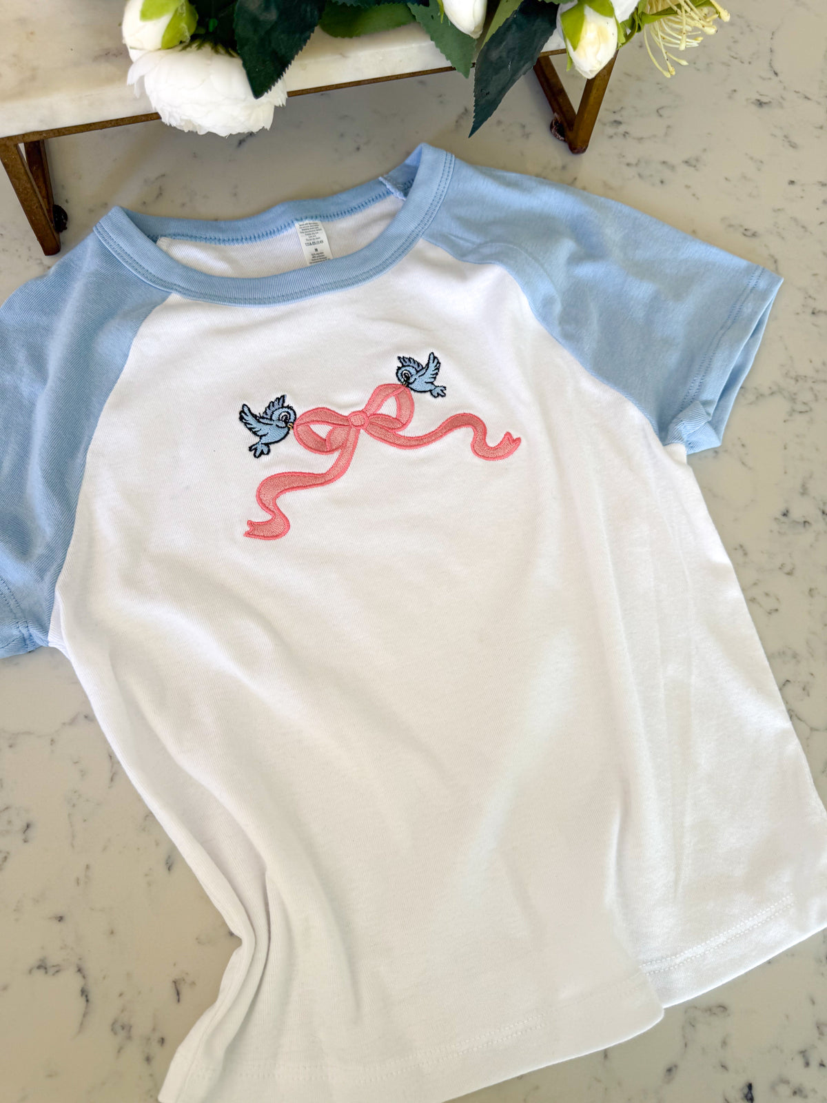 Birds Embroidered Baby Doll T-Shirt
