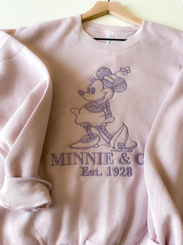 Minnie Mouse Sketch Embroidered Adult Sweatshirt