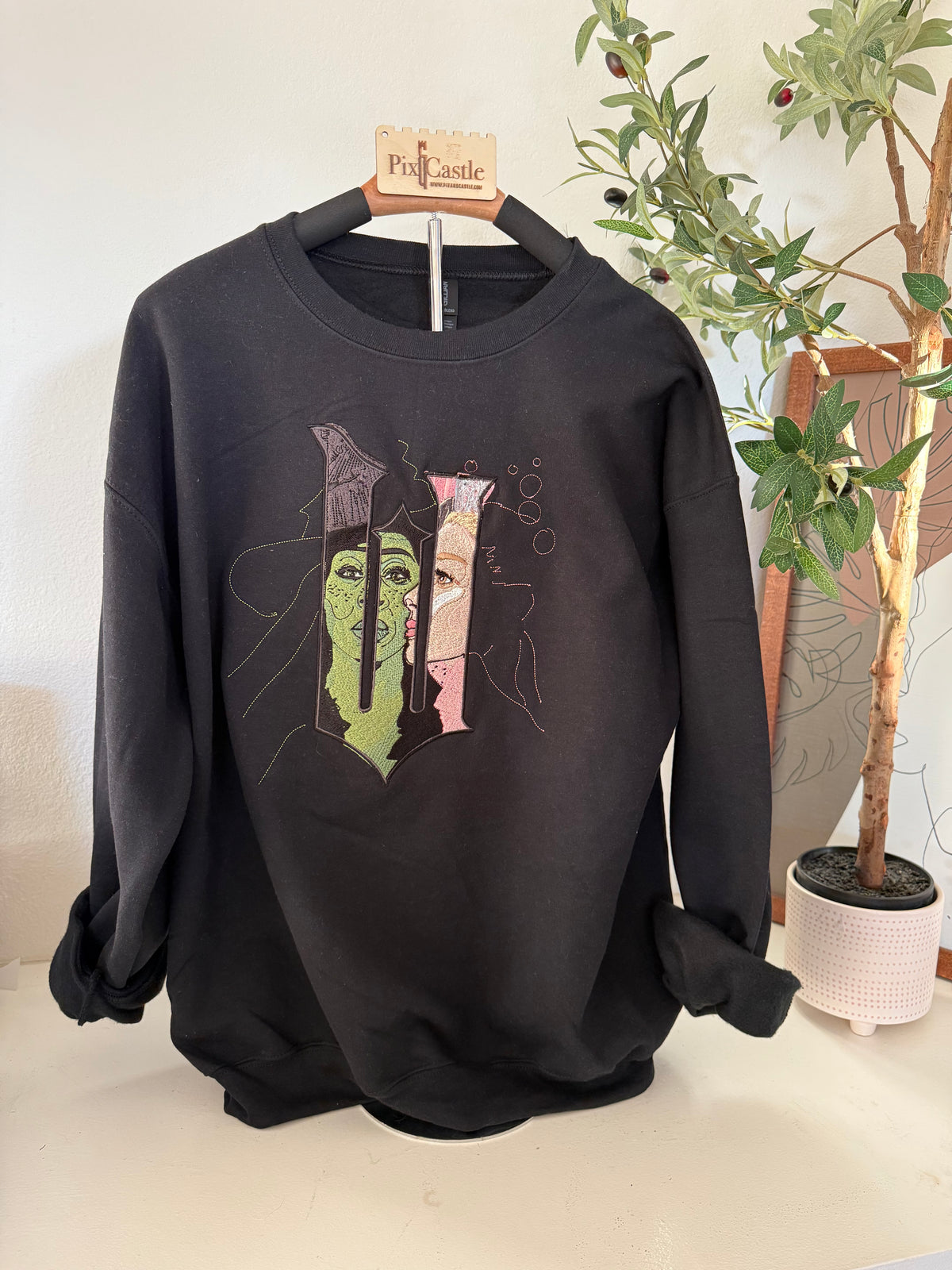 Glenda and Elphaba Wicked Embroidered Adult Sweatshirt