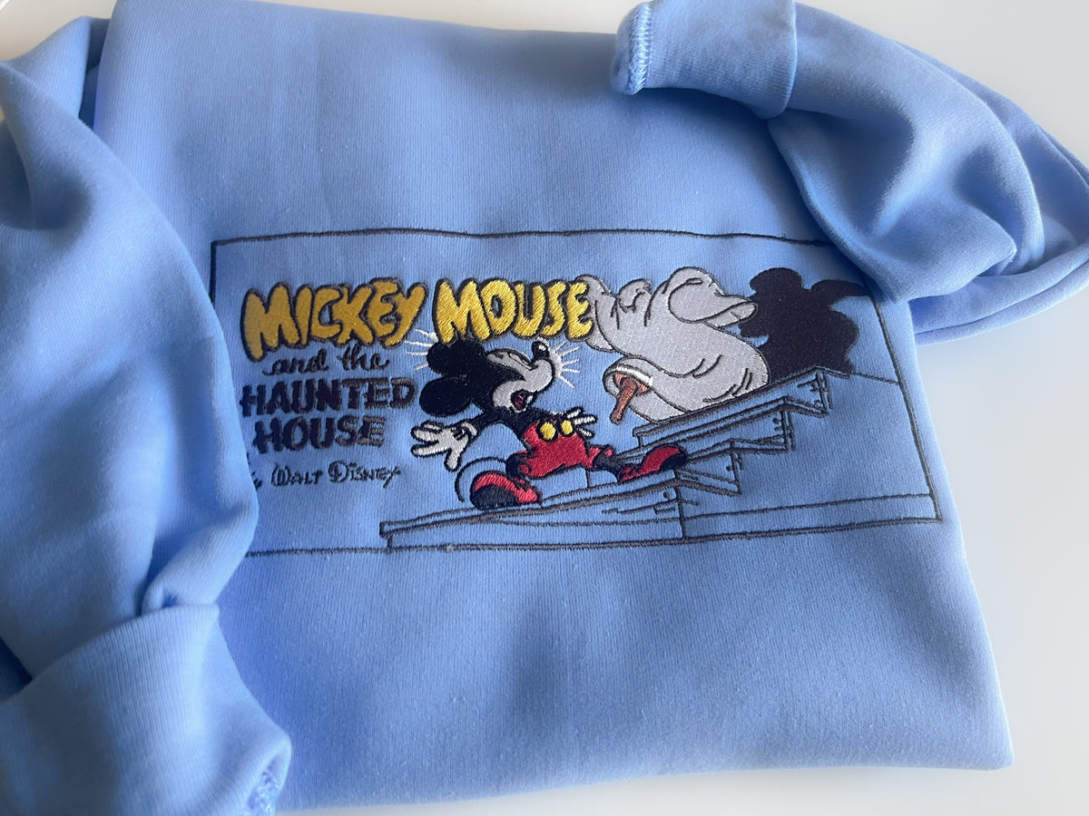 Mickey and the Haunted House Embroidered Adult Sweatshirt