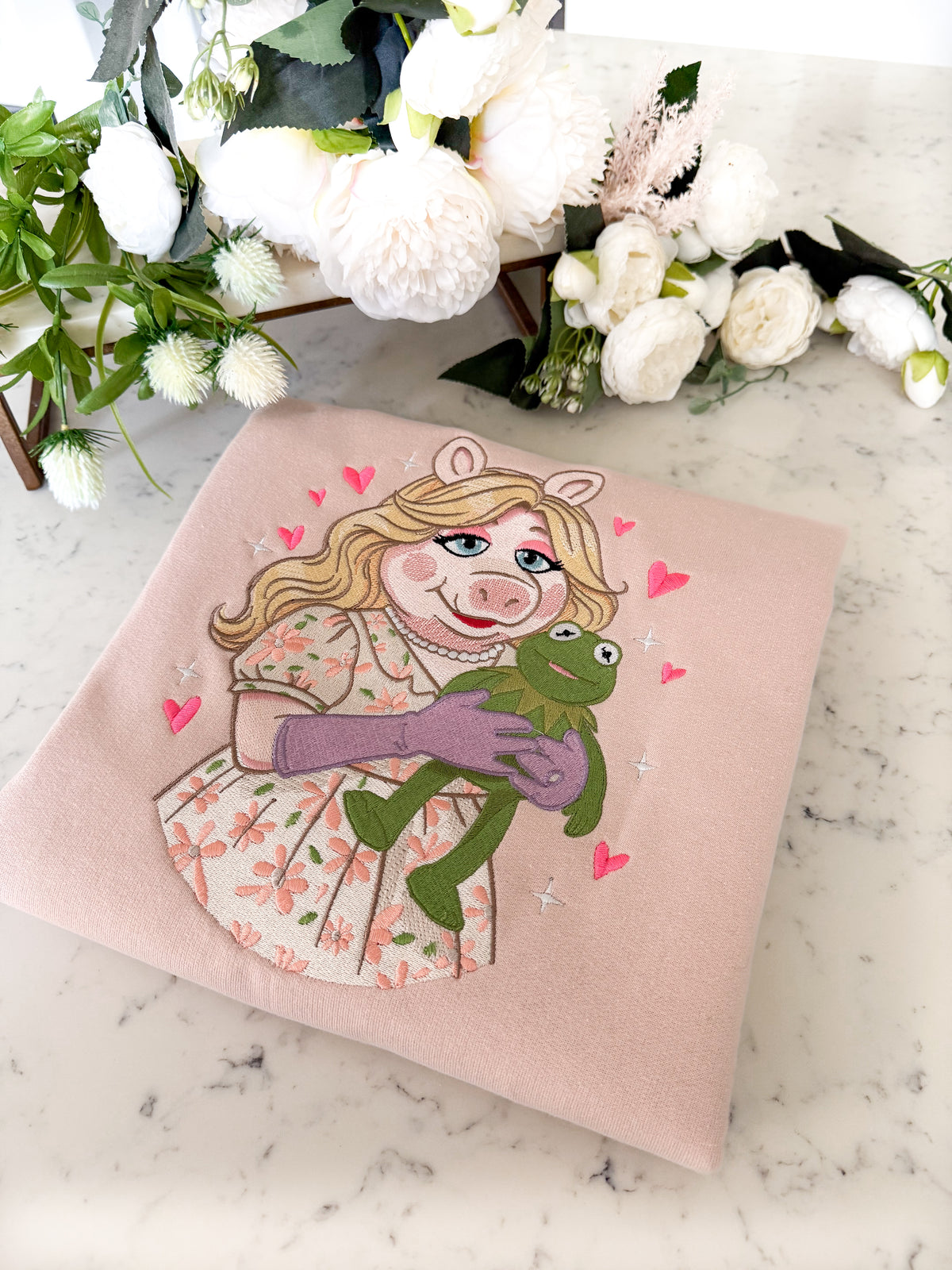 Miss Piggy Loves Kermit Embroidered Shirt