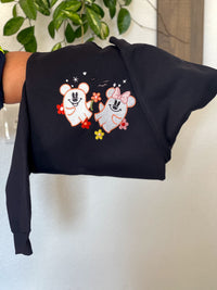 Mickey and Minnie Ghost Halloween Embroidered Adult Sweatshirt - Black