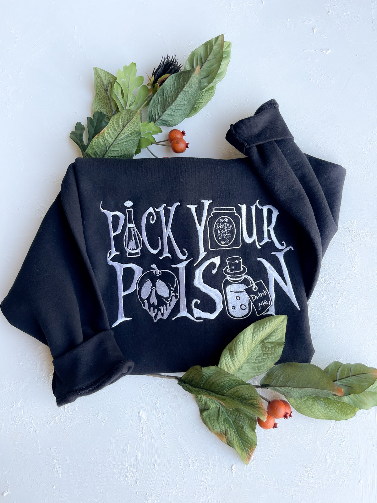 Pick Your Poison Halloween Embroidered Adult Sweatshirt -