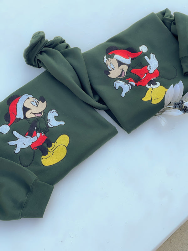 Mickey and Minnie Mouse Christmas Set Embroidered Adult Sweatshirt