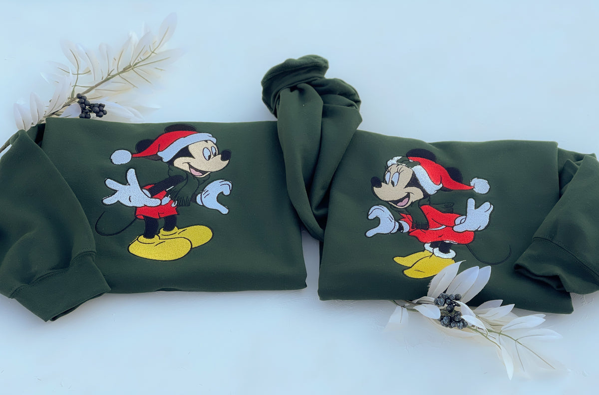 Mickey and Minnie Mouse Christmas Set Embroidered Adult Sweatshirt