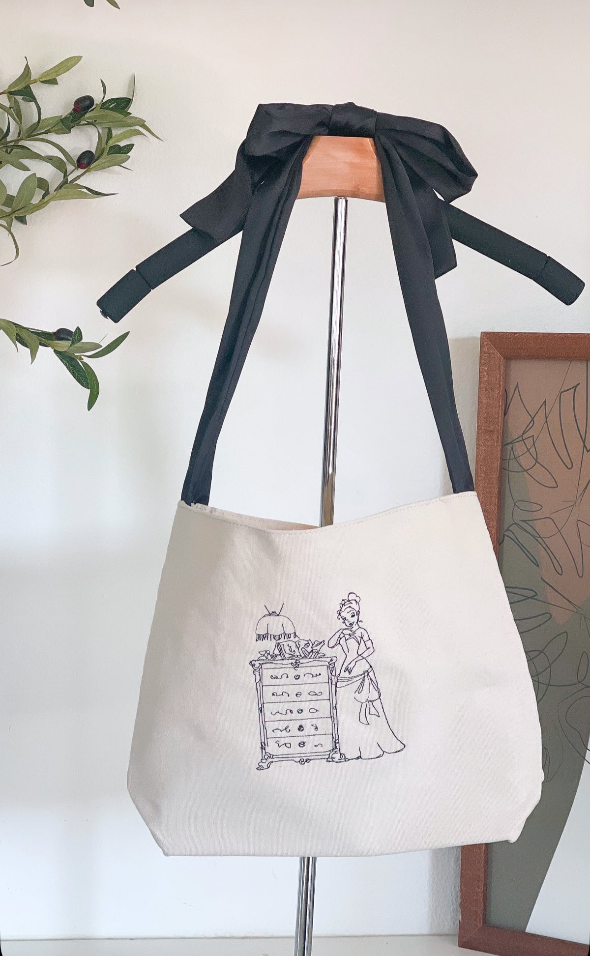 Tiana Dreaming Embroidered Tote Bag with Bow
