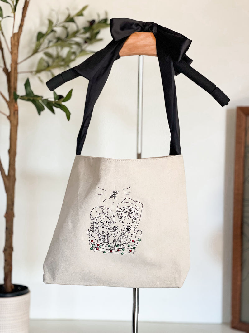 Coco Holiday Embroidered Tote Bag with Bow