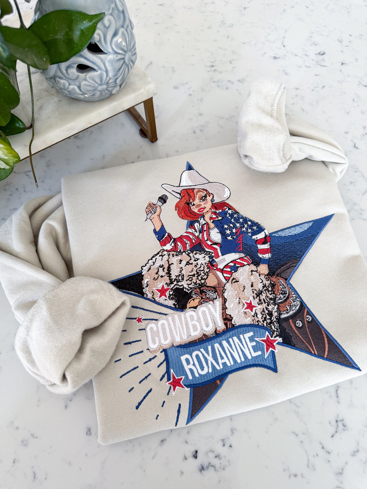 Cowboy Roxanne Adult Embroidered Sweatshirt and T-Shirt