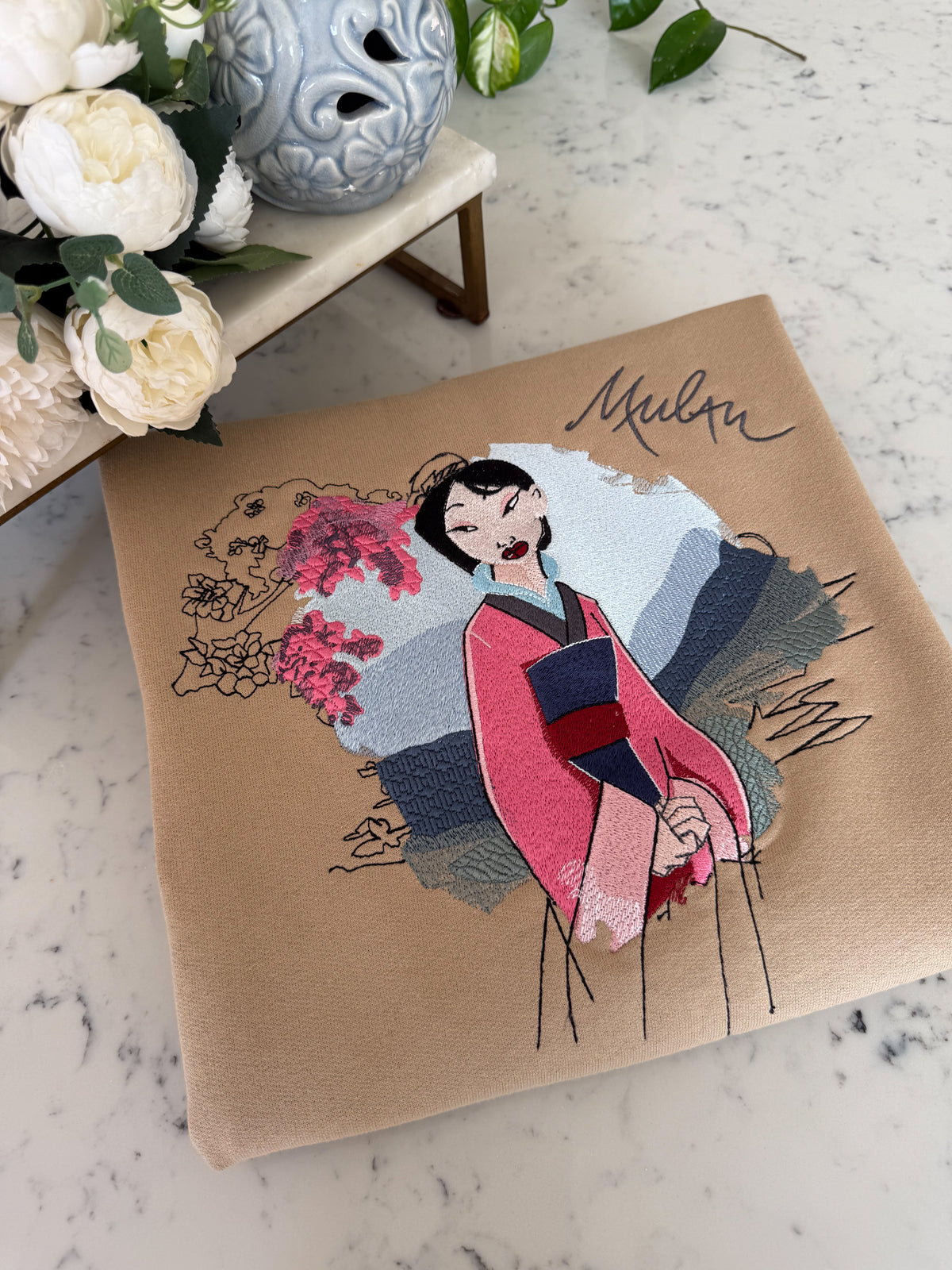 Mulan Adult Embroidered Sweatshirt and T-Shirt