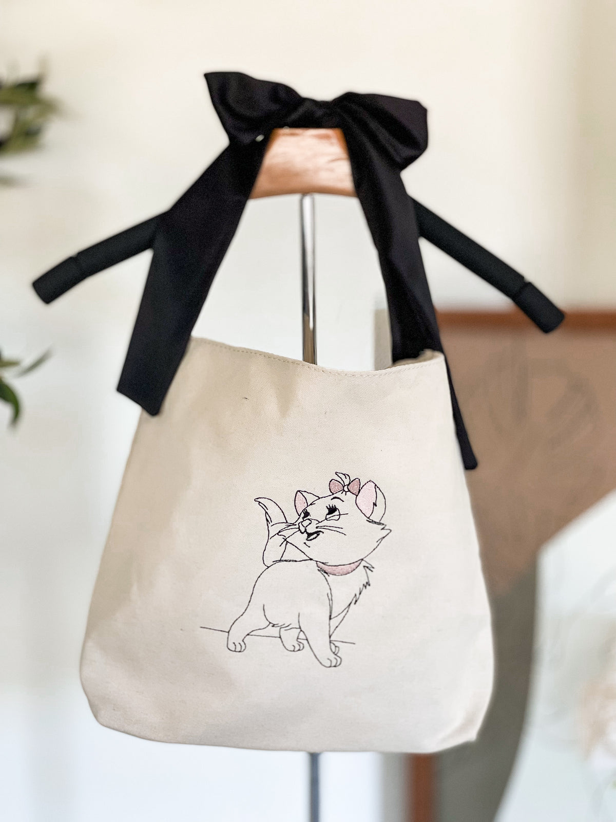 Marie Embroidered Tote Bag with Bow