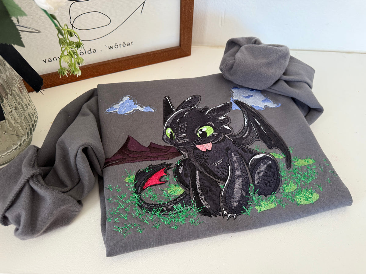 Toothless Adult Embroidered Sweatshirt and T-Shirt