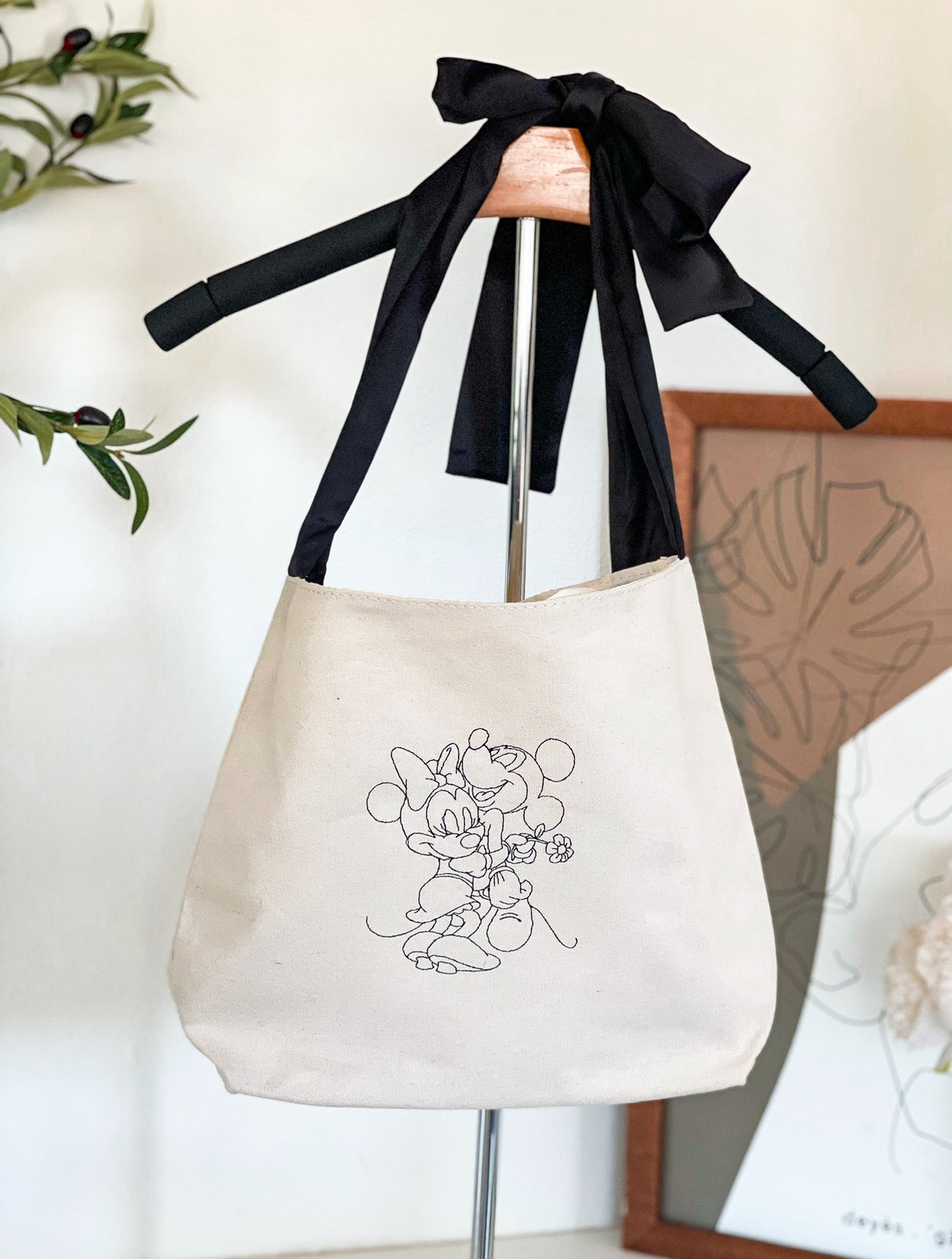 Mickey and Minnie Embroidered Tote Bag with Bow