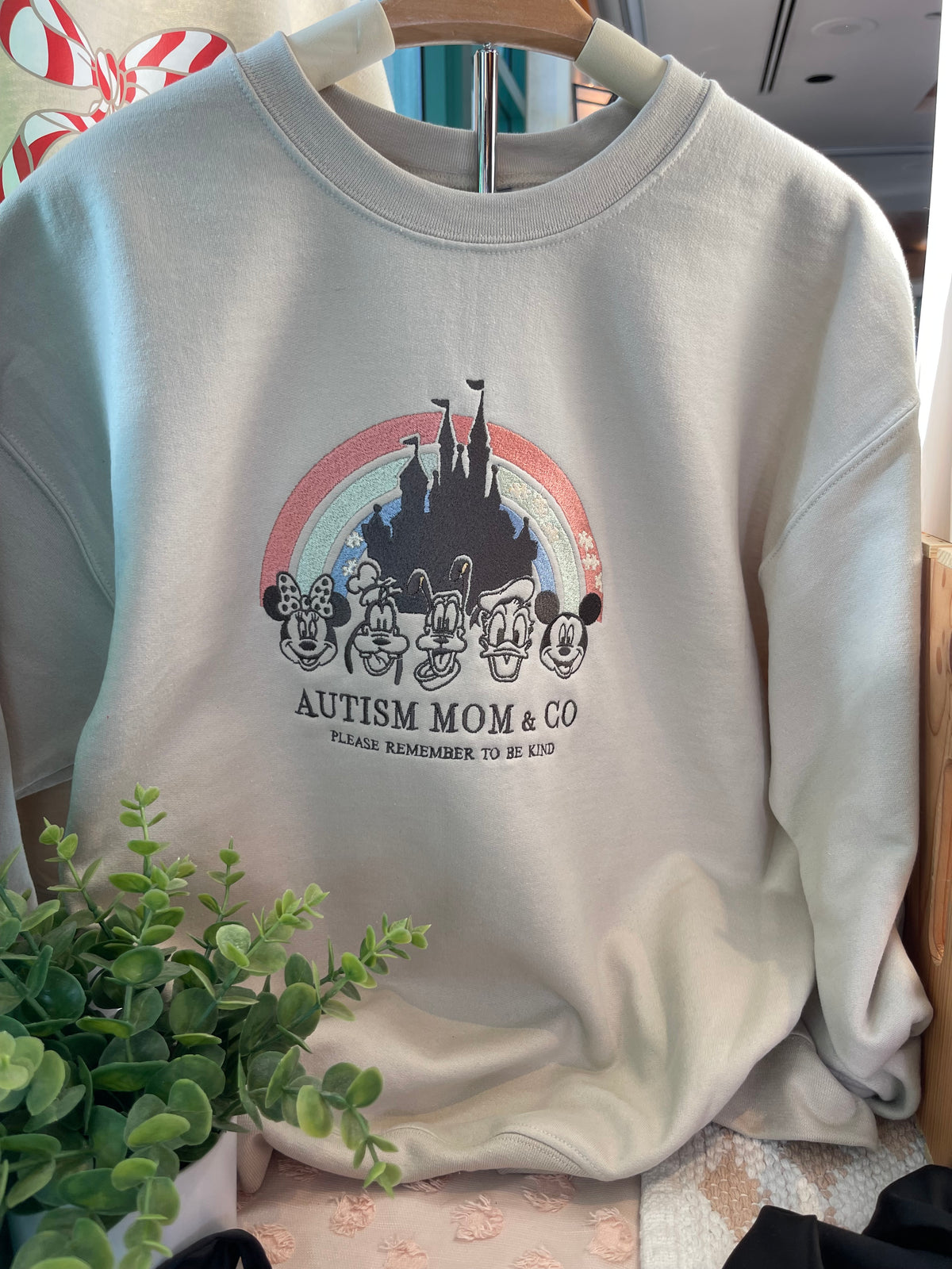 Autism Disney Mom  Embroidered Adult Sweatshirt