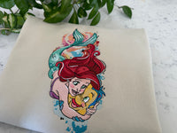 Ariel and Flounder Adult Embroidered Sweatshirt and T-Shirt