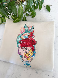 Ariel and Flounder Adult Embroidered Sweatshirt and T-Shirt