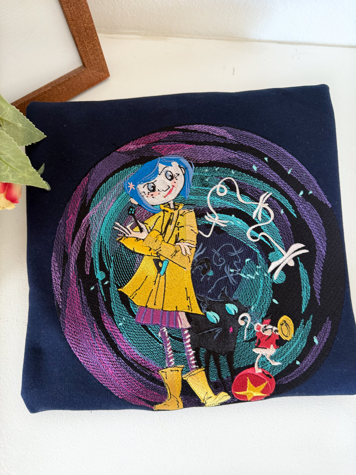 Coraline and The Cat Embroidered Adult Sweatshirt and T-Shirt