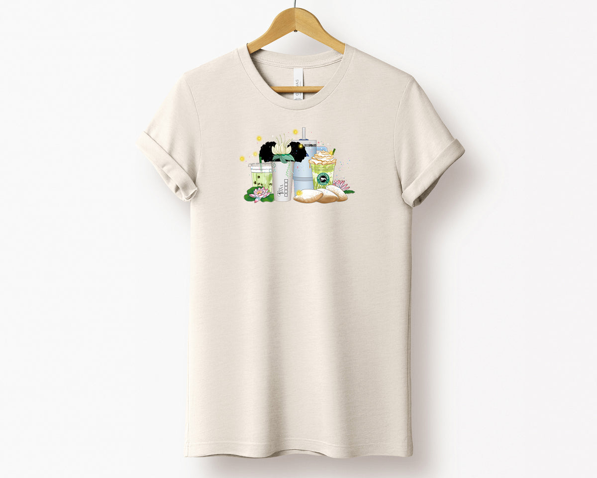 Pixi and Cass Princess Tiana Matcha and Cups Adult T-Shirt